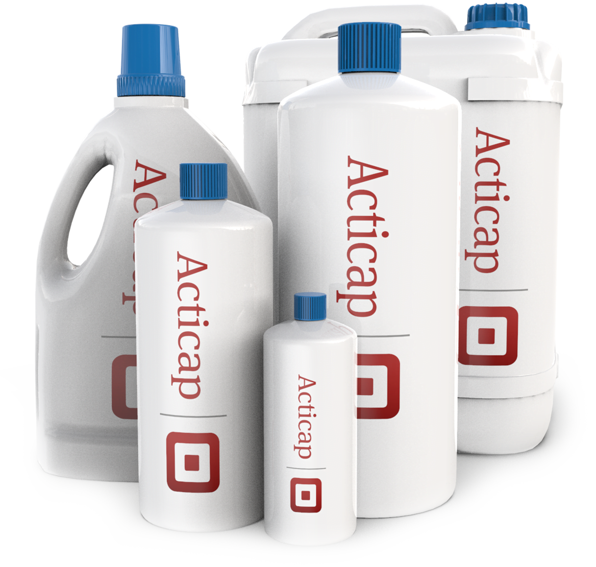 White Acticap bottles of different capacities