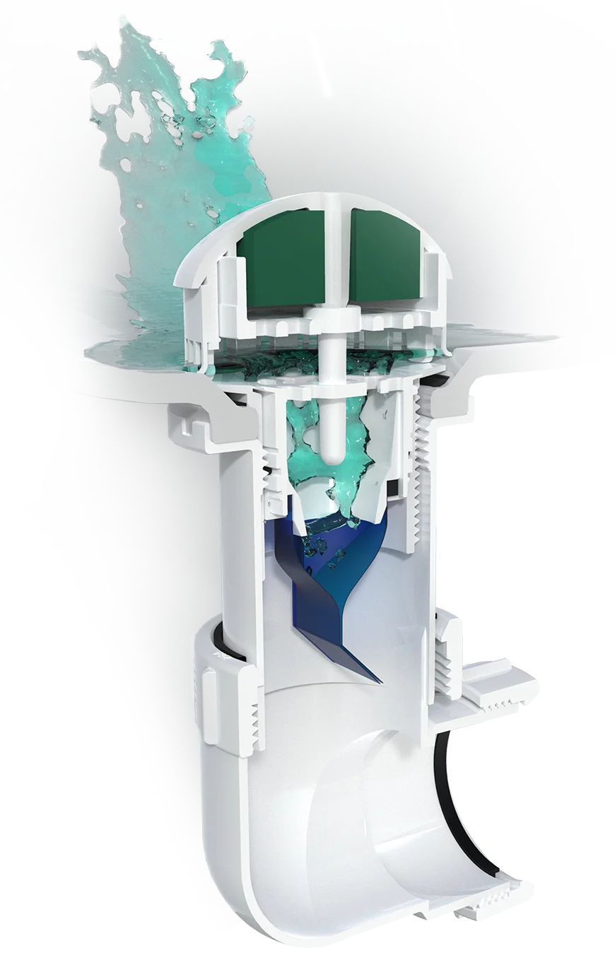 A cross section image of the Retrofit Waterless Urinal System